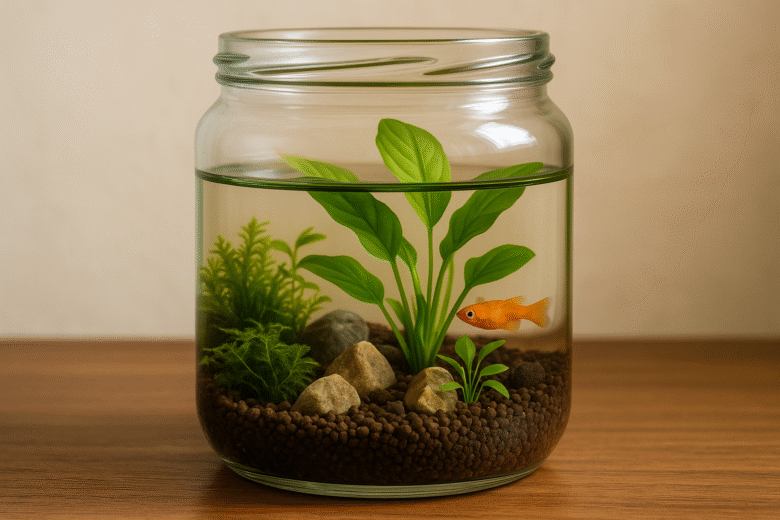Transforme um pote de vidro em um mini aquário